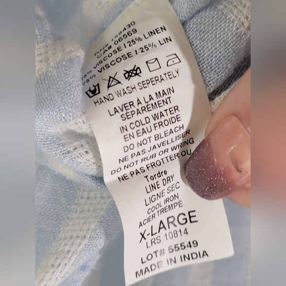 Sale NWT ELAN LINEN VISCOSE STRIPED TOP PEARL BUTTONS VNECK - Picture 6 of 7